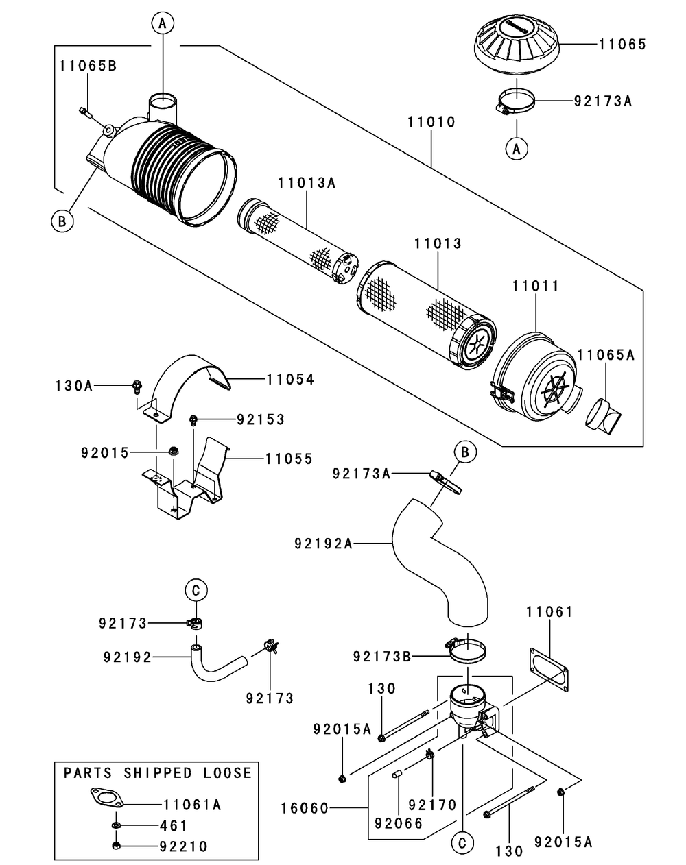 Kawasaki Fx1000-S09 Air Filter And Muffler Diagram and Parts List for M72-KW (53BI8CT8050-37HP)(2011 & After) Cub Cadet Lawn Tractor